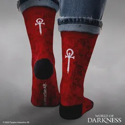 White Wolf Ankh Socken rot mit Totenkopfmuster