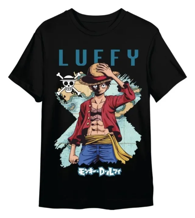 One Piece Monkey D. Luffy Mapa T-Shirt schwarz