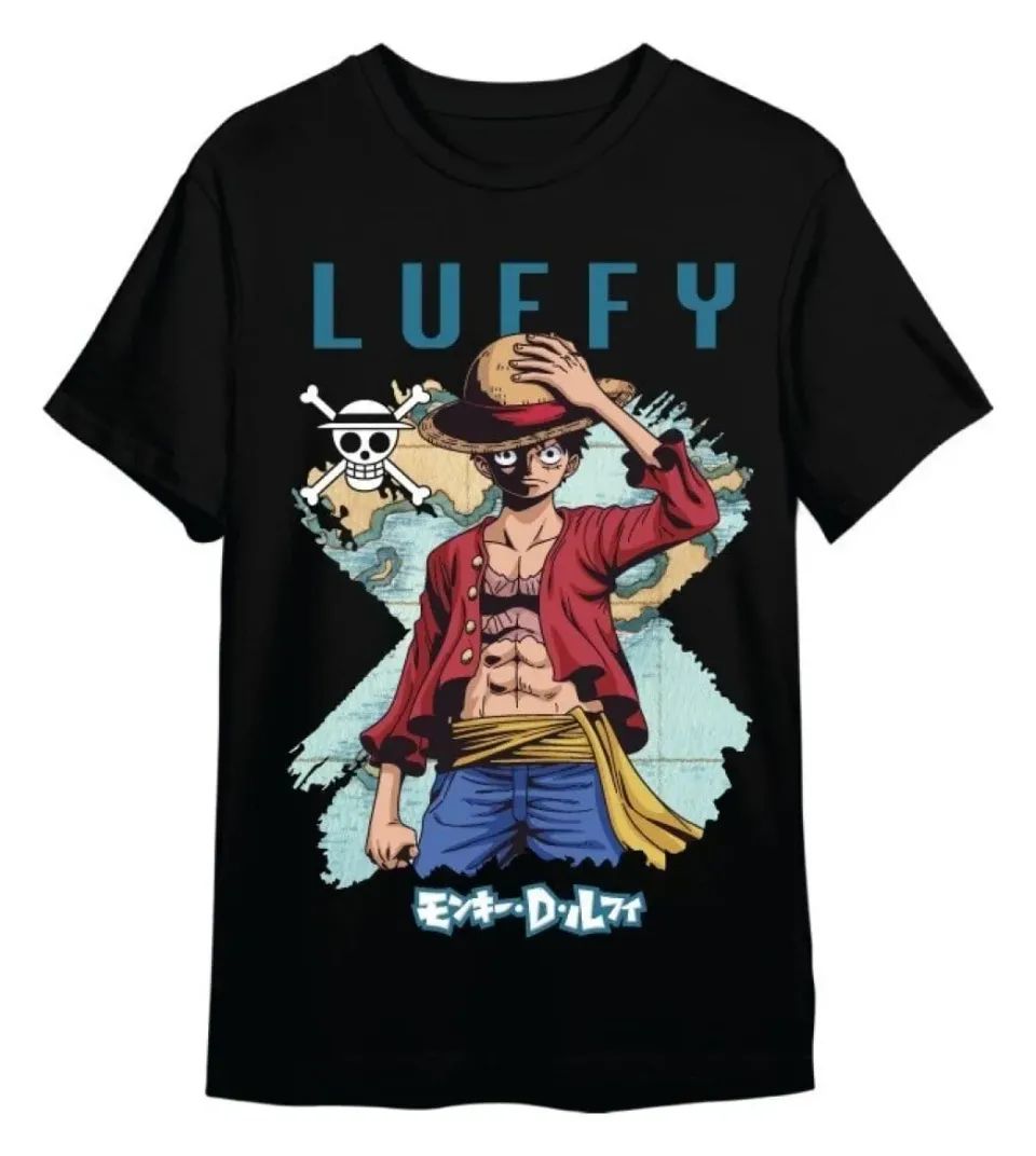 One Piece Monkey D. Luffy Mapa T-Shirt schwarz