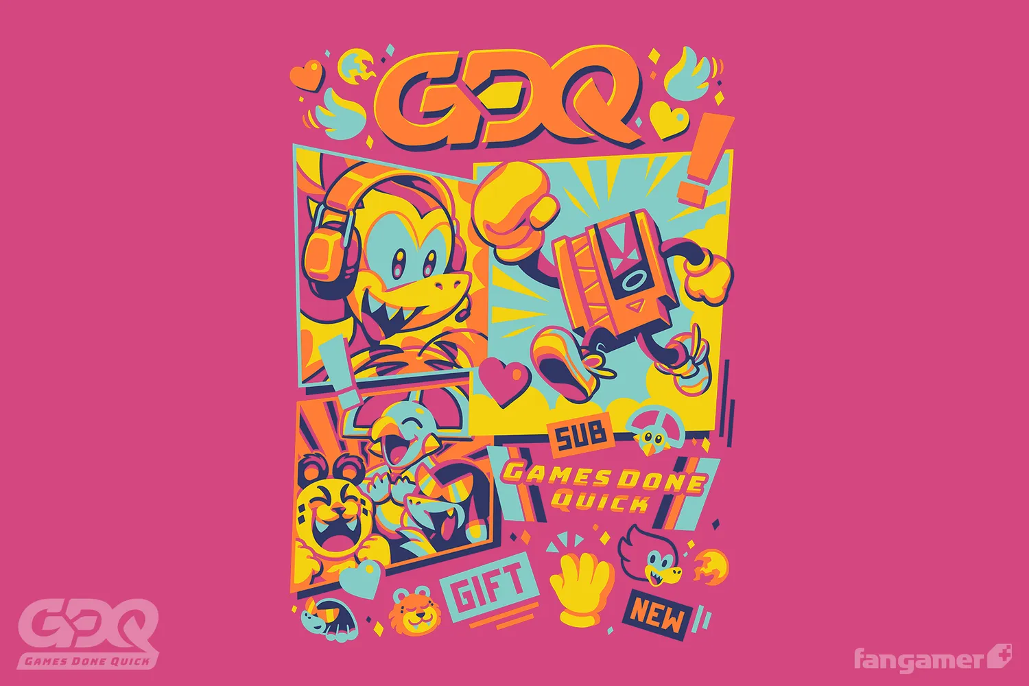Fangamer Games Done Quick Marathon Mascots T-Shirt Baumwolle